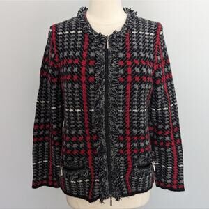 Women's Gerry Weber Size 42 US XL Red Grey Fringe Blazer Jacket European